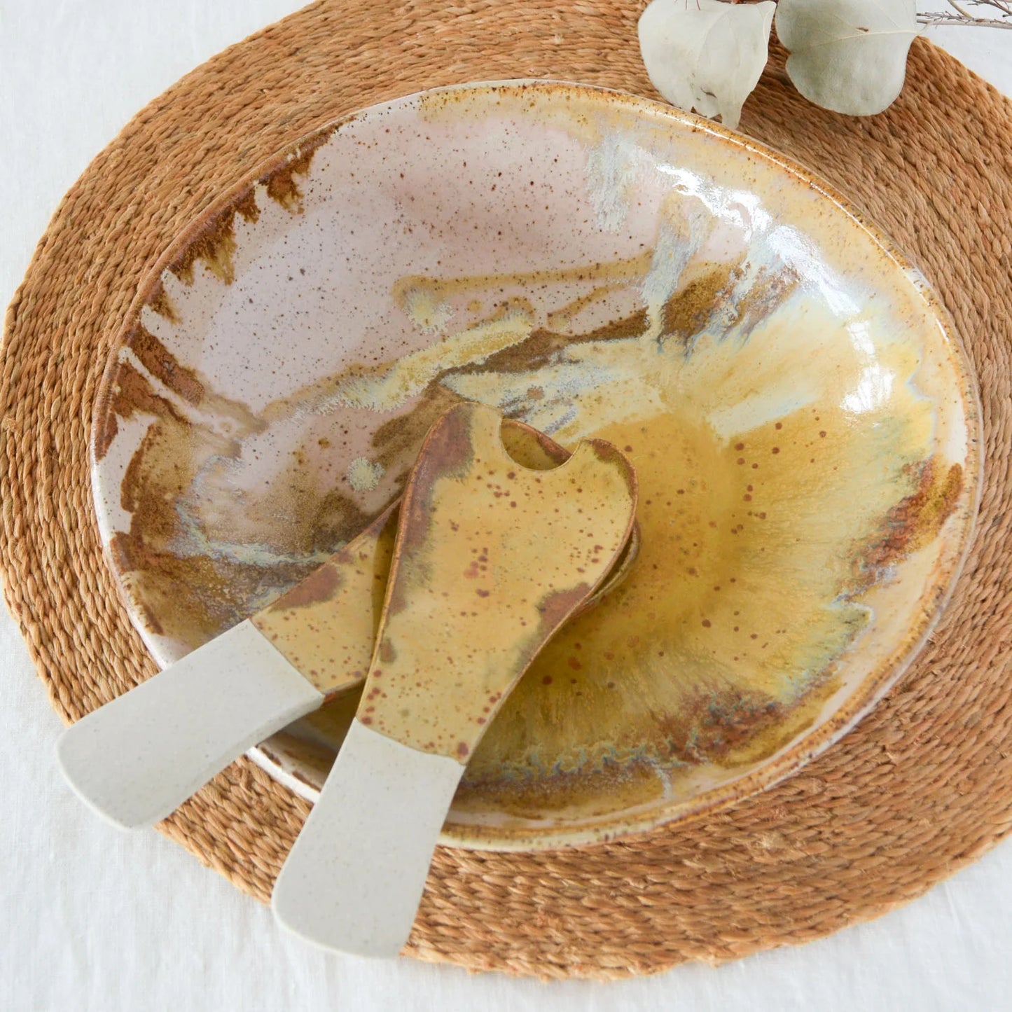 Kim Wallace Ceramic Salad servers ~ Earthy Retro
