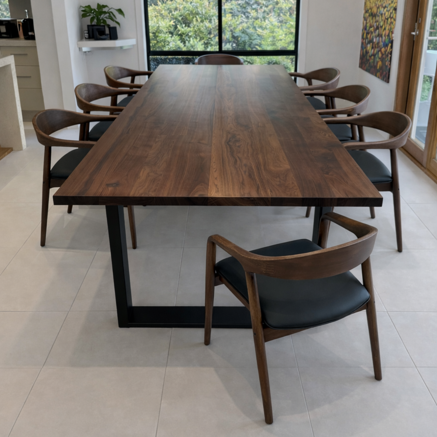 Belvedere Dining Chair — Ash Stained Walnut with Upholstered Leather Seat