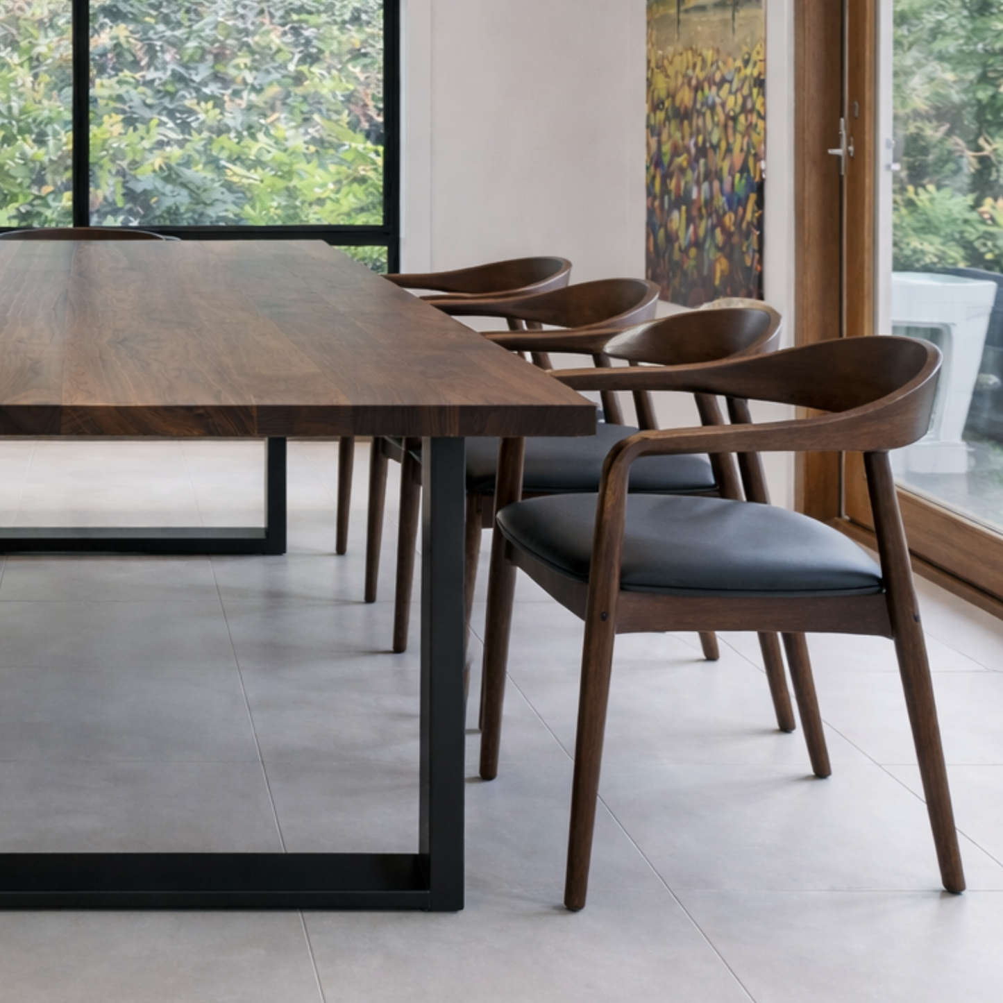 Belvedere Dining Chair — Ash Stained Walnut with Upholstered Leather Seat