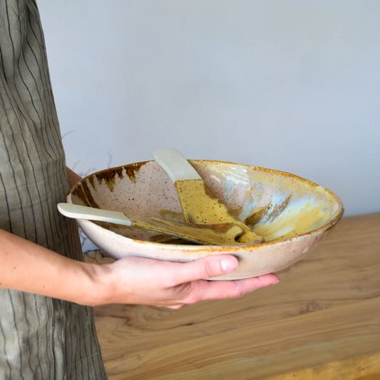 Kim Wallace Ceramic Serving Bowl ~ Earthy Retro