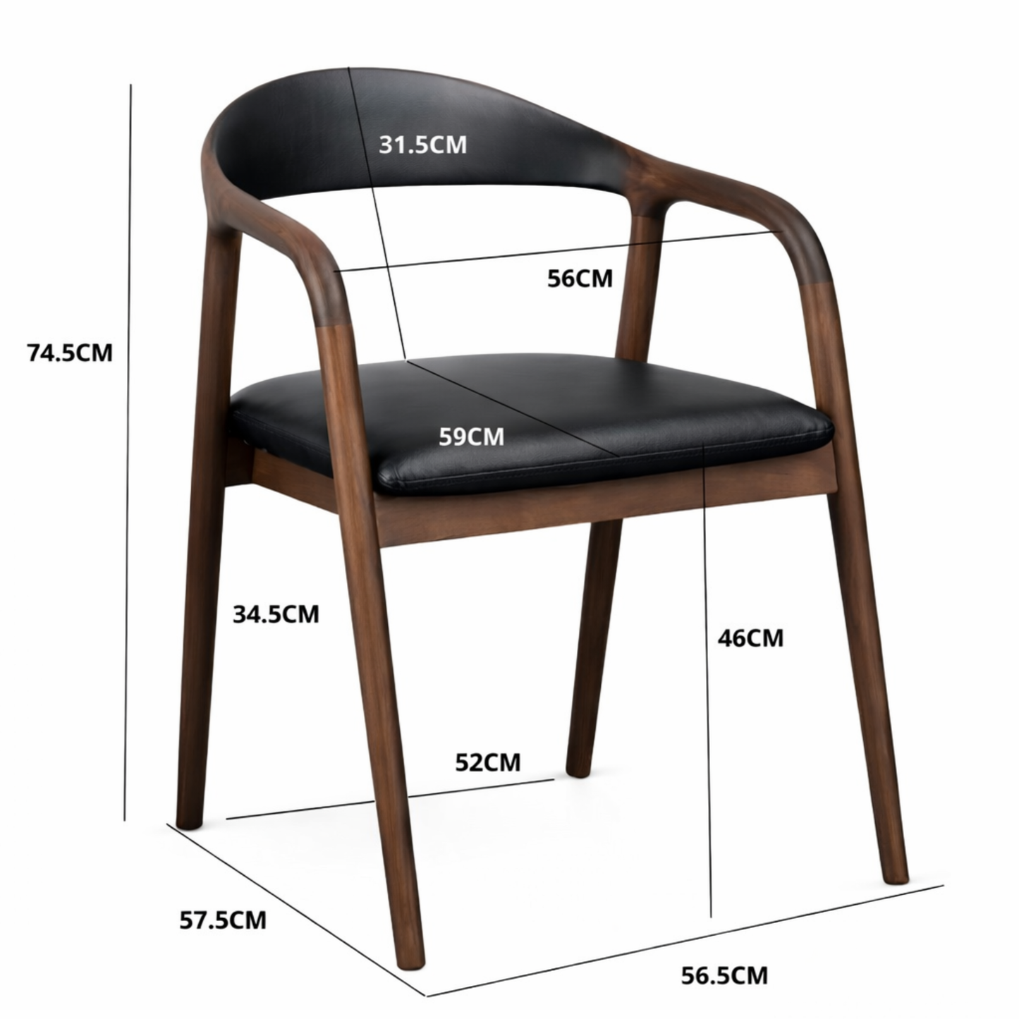 Belvedere Dining Chair — Ash Stained Walnut with Upholstered Leather Seat